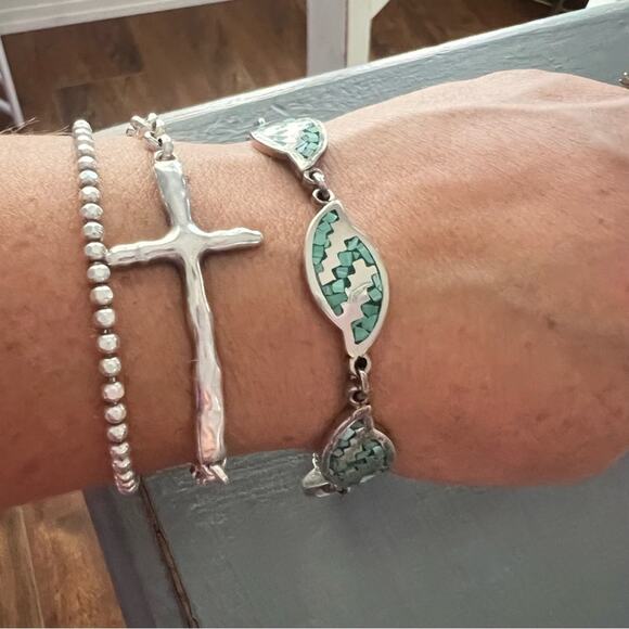 Taxco Mexico 925 Sterling Silver Turquoise inlay Bracelet - Picture 1 of 8